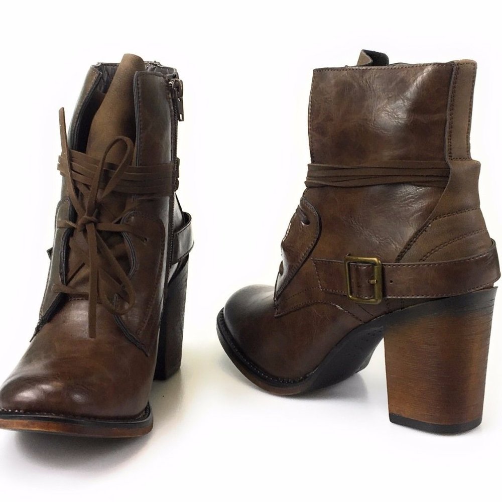 Women Ankle Boots Lace-up Block Heel Fashion R1